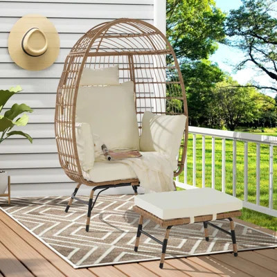 Oversized Wicker Egg Chair With Ottoman, Rattan Indoor Outdoor With Cushions | Wayfair North America