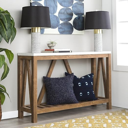 New 52 Inch Wide A-Frame Rustic Entry Table with Marble Color Top and Walnut Finish | Amazon (US)