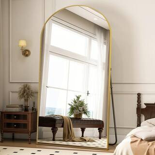 34 in. W x 76 in. H Arched Classic Gold Aluminum Alloy Framed Full Length Mirror Standing Floor M... | The Home Depot