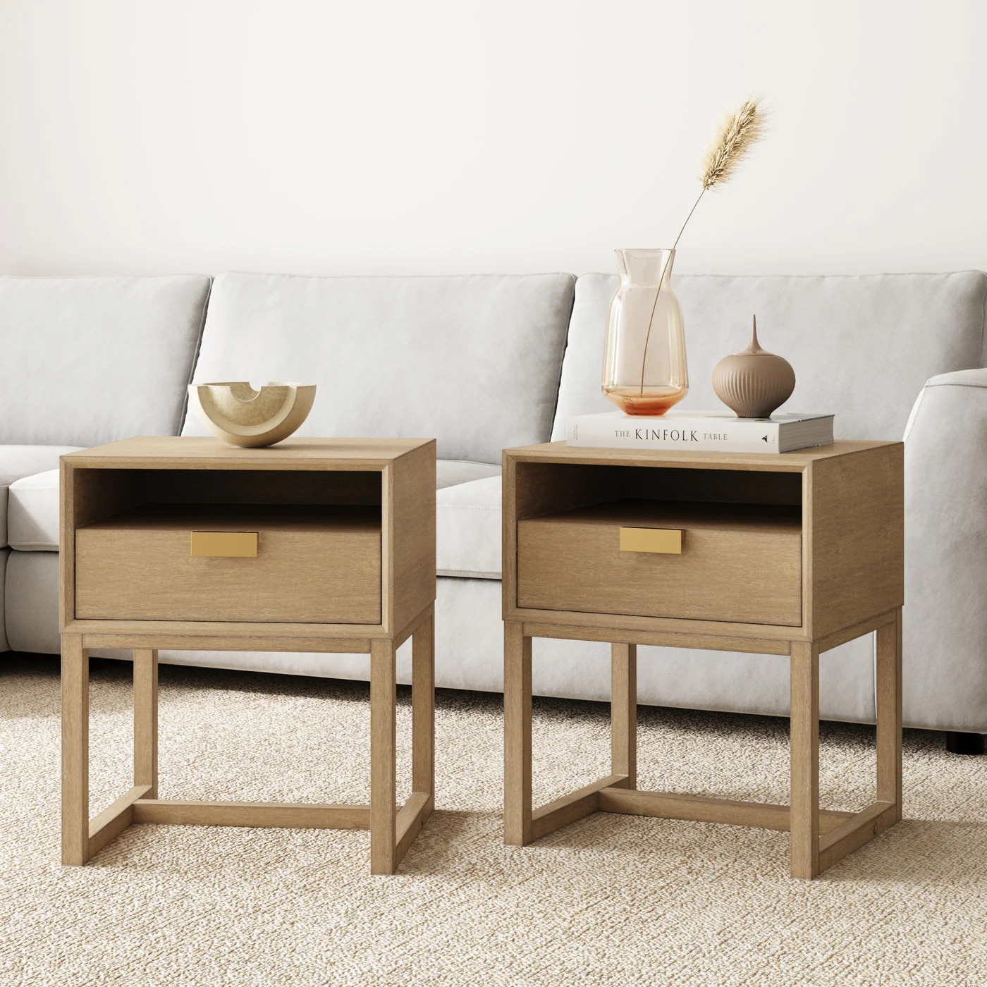 Wood Modern Farmhouse Nightstands (Set of 2) | Nathan James