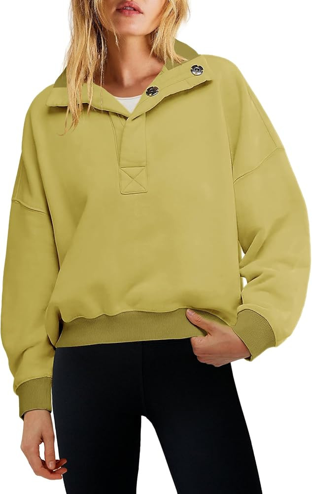 Nirovien Womens Henely Oversized Sweatshirts Stand Collar Cropped Sweatshirt Long Sleeve Quarter ... | Amazon (US)