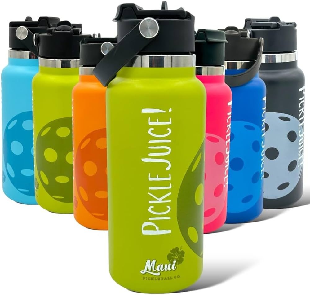 MAUI PICKLEBALL CO.™ Pickleball Water Bottle 32oz -Pickleball Gifts- Insulated Stainless Steel Water Bottle - Funny Premium Bottle Green - PickleBall Accessories - Sip/Straw Lid Pickle ball Bottle | Amazon (US)