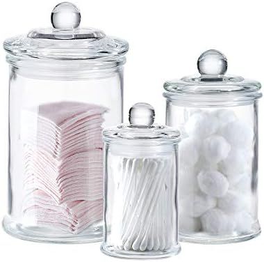 Mini Glass Apothecary Jars-Cotton Jar-Bathroom Storage Organizer Canisters Set of 3 | Amazon (US)