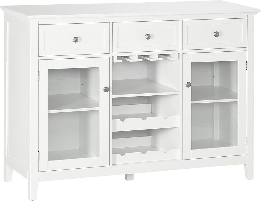 HOMCOM Coffee Bar Cabinet with 6-Bottle Wine Rack, Stemware Racks, Glass Door, Sideboard Buffet C... | Amazon (US)