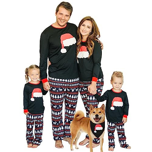 IFFEI Matching Family Pajamas Sets Christmas PJ's with Santa Hat Tee and Festival Style Pants Loungewear with Pocket Women L | Amazon (US)