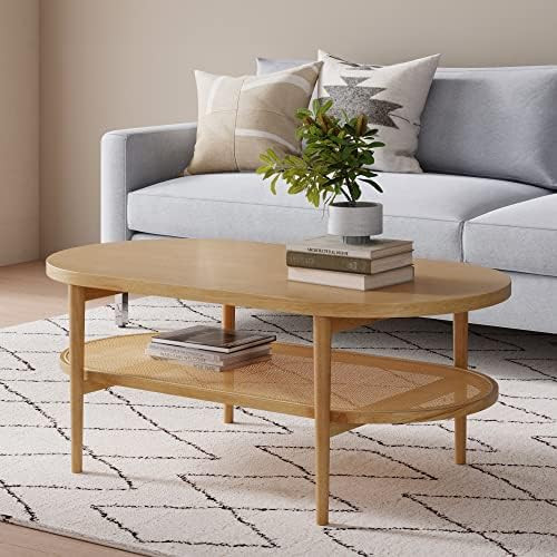 Nathan James Sonia Coffee Table with Storage Shelf, Light Wood/Rattan | Amazon (US)