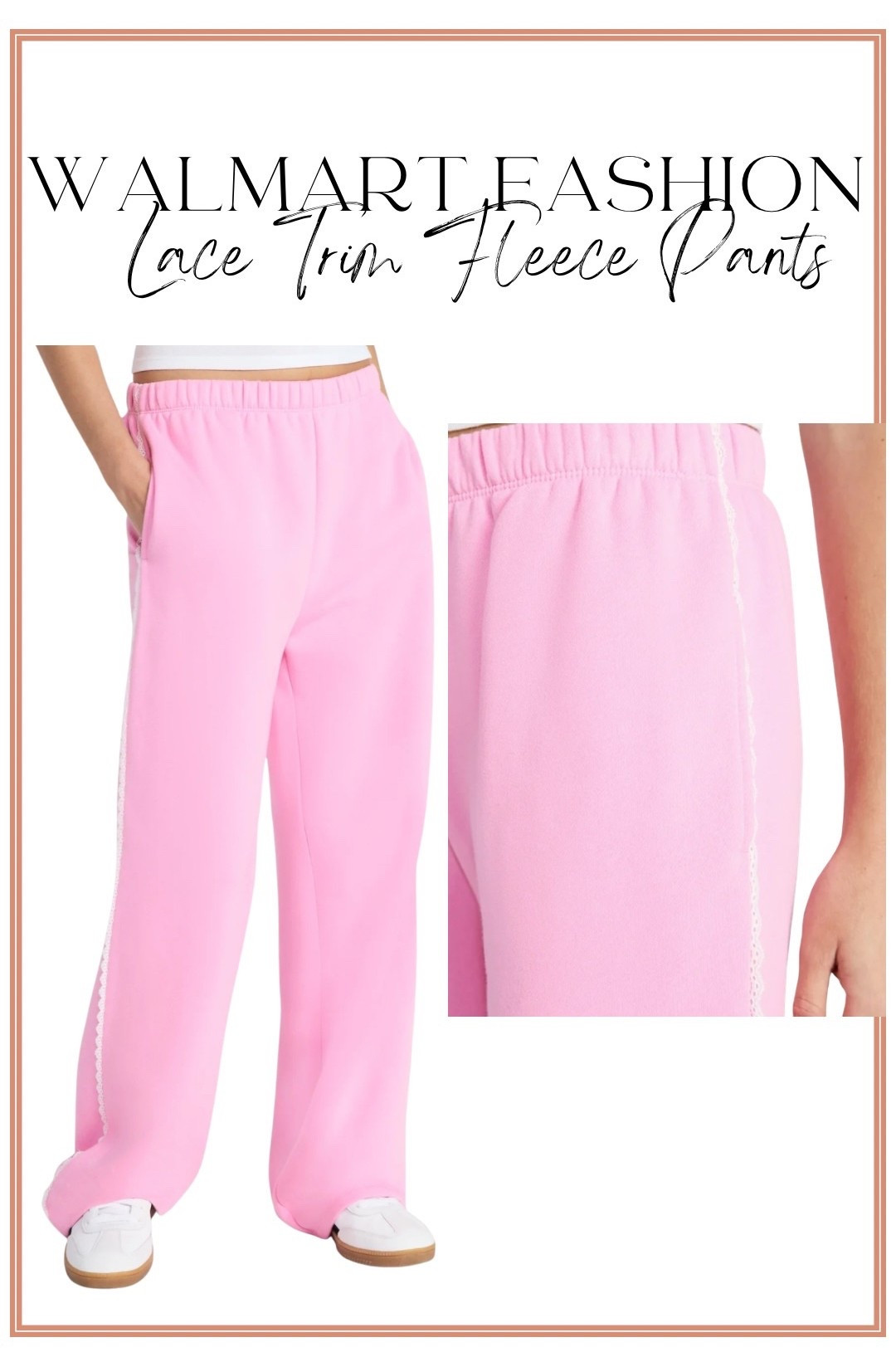 Lace Trim Sweatpants Are Finally Online at Walmart 🎀✨

These lace trim fleece sweatpants from Walmart are finally online and they’re so good. The soft fleece fabric keeps them comfy and cozy, while the delicate lace trim detail adds the prettiest feminine touch — making these feel elevated instead of your typical lounge pants.

Perfect for everyday wear, lounging at home, running errands, travel days, or mom-life outfits. Style them with a matching sweatshirt, a fitted tee, or a cozy cardigan for an effortless, cute-and-comfy look. Such a fun twist on classic sweats and an affordable Walmart fashion find you’ll want to grab before they sell out.

✨ Soft fleece material
✨ Lace trim detail
✨ Comfortable elastic waistband

#WalmartFashion #WalmartFinds #WalmartStyle #LaceTrim #SweatpantsStyle #ComfyFashion #LoungewearStyle #AffordableFashion #EverydayOutfits #LTKFinds