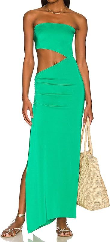 Multitrust Sexy Women Strapless Tube Long Dresses Off The Shoulder Cut Out Skinny Slit Maxi Dress... | Amazon (US)