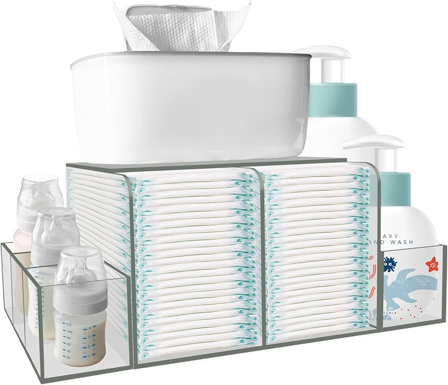 Diaper Caddy, Baby Changing Table Organizer, Detachable Clear Acrylic Diaper Storage for Wipe Dis... | Amazon (US)