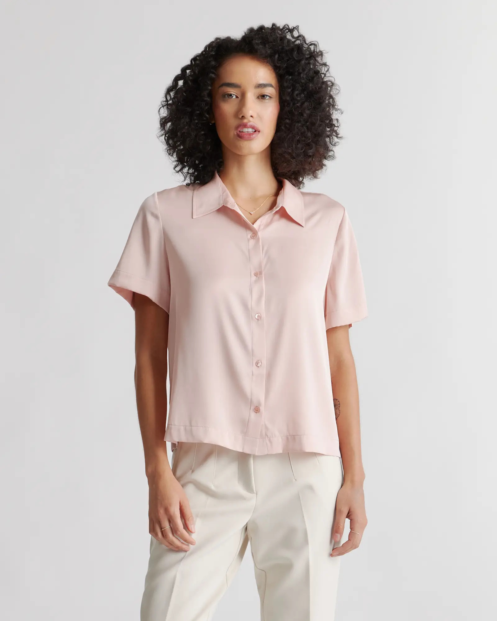 Washable Stretch Silk Short Sleeve Blouse | Quince | Quince