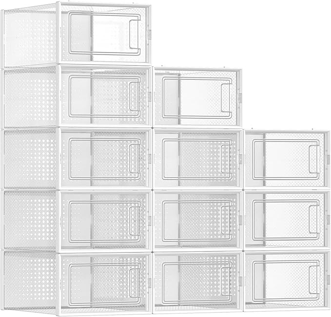 SONGMICS Shoe Boxes, Pack of 12 Shoe Storage Organizers, Stackable Clear Plastic Boxes for Closet... | Amazon (US)