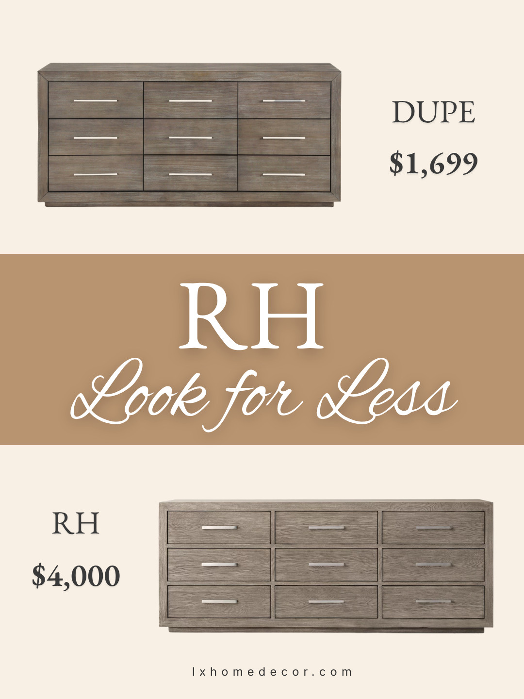 Want the designer dresser look without the $4,000 price tag? 🤎

 This modern 9-drawer dresser brings the same sleek, minimalist feel with clean lines and warm wood tones that work beautifully in a neutral bedroom. Pair it with textured bedding, ceramic accents, and soft lighting for an elevated space that feels calm and timeless.  

Save this look and shop the style. 

 
      



 modern dresser, affordable bedroom furniture, luxury look for less, minimalist bedroom design, storage dresser ideas 

 #BedroomDecor #ModernFurniture #DresserMakeover #NeutralHome #HomeInspo #LTKOver40 #LTKHome #LTKSaleAlert