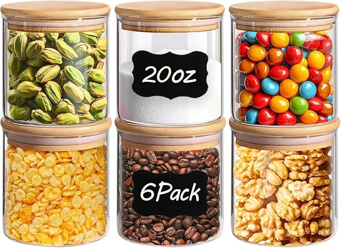 ComSaf Airtight Glass Food Storage Jars Set of 6, 20oz Clear Glass Food Storage Container with Se... | Amazon (US)