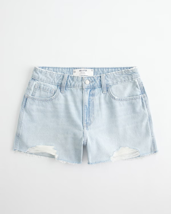 Women's High-Rise Ripped Light Wash A-Line Denim Shorts | Women's Bottoms | HollisterCo.com | Hollister (US)