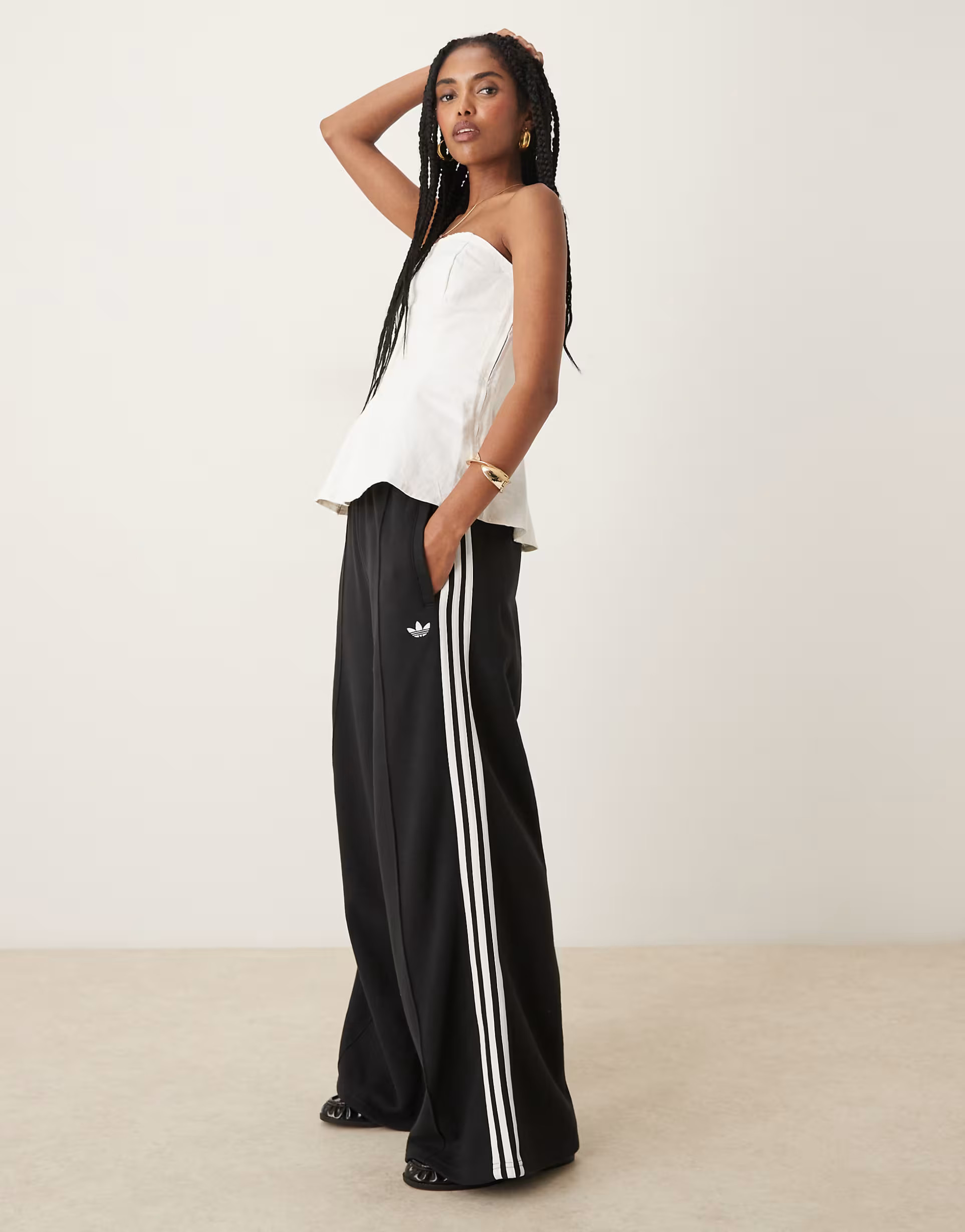 adidas Originals 3 stripe wide leg joggers in black | ASOS (Global)
