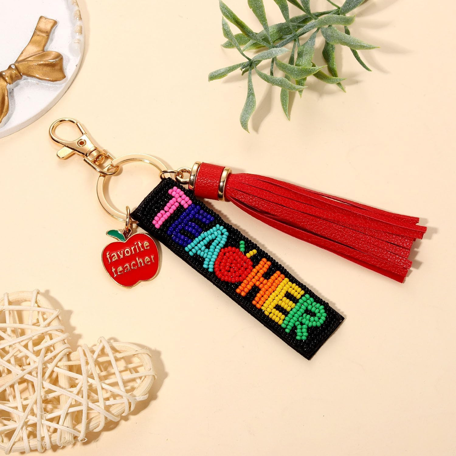 YAHPERN Teacher Keychain for Women Beaded Pencil Key Chain Purse Charm with Tassel Back to School Accessories Outfits | Amazon (US)