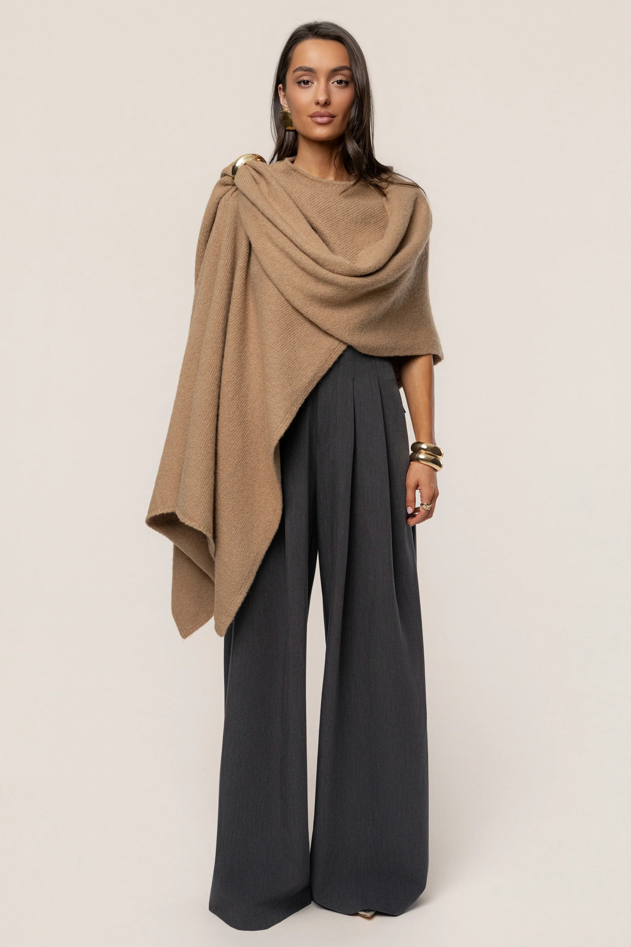 Taupe Radiance Knit Shawl | JLUXLABEL