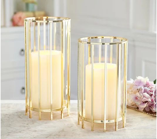 BFF Collection Set of 2 10" & 6" Metal Hurricanes with Wax LED Candles - QVC.com | QVC