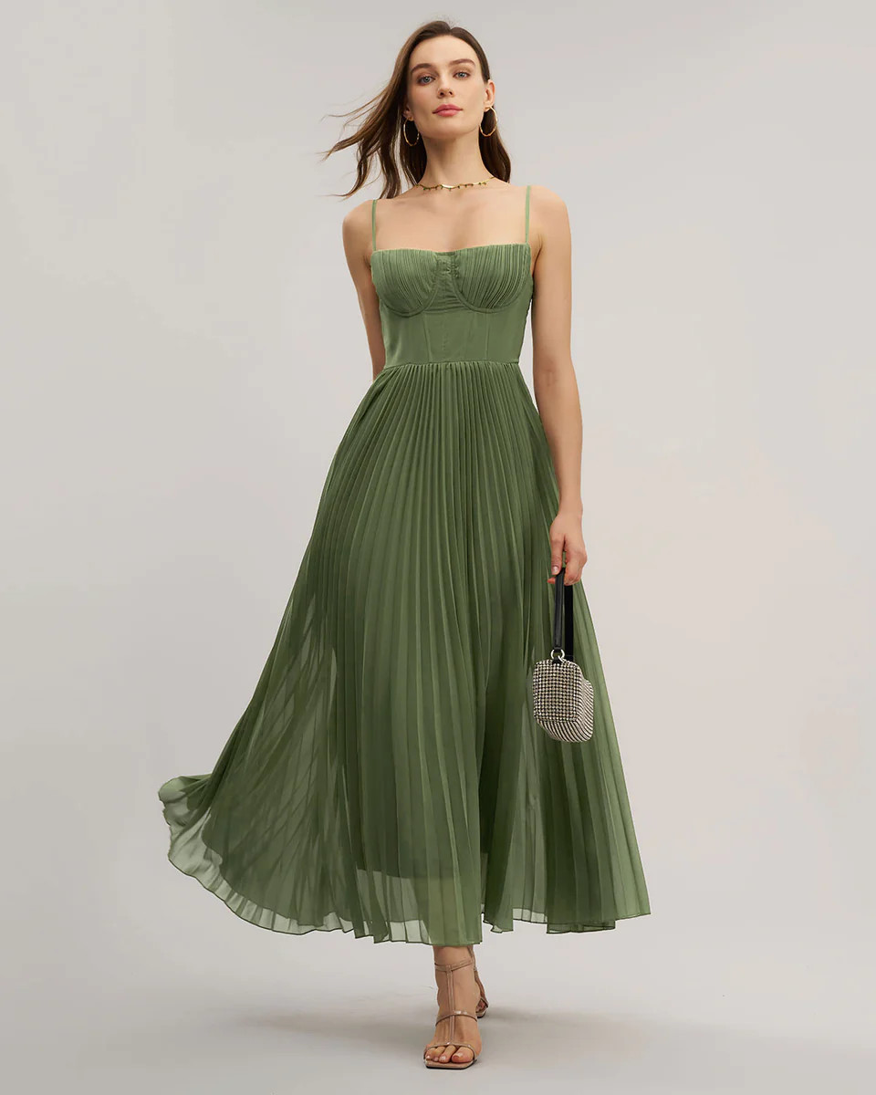 Green Sweetheart Neck Flowy Slip Maxi Dress | rihoas.com