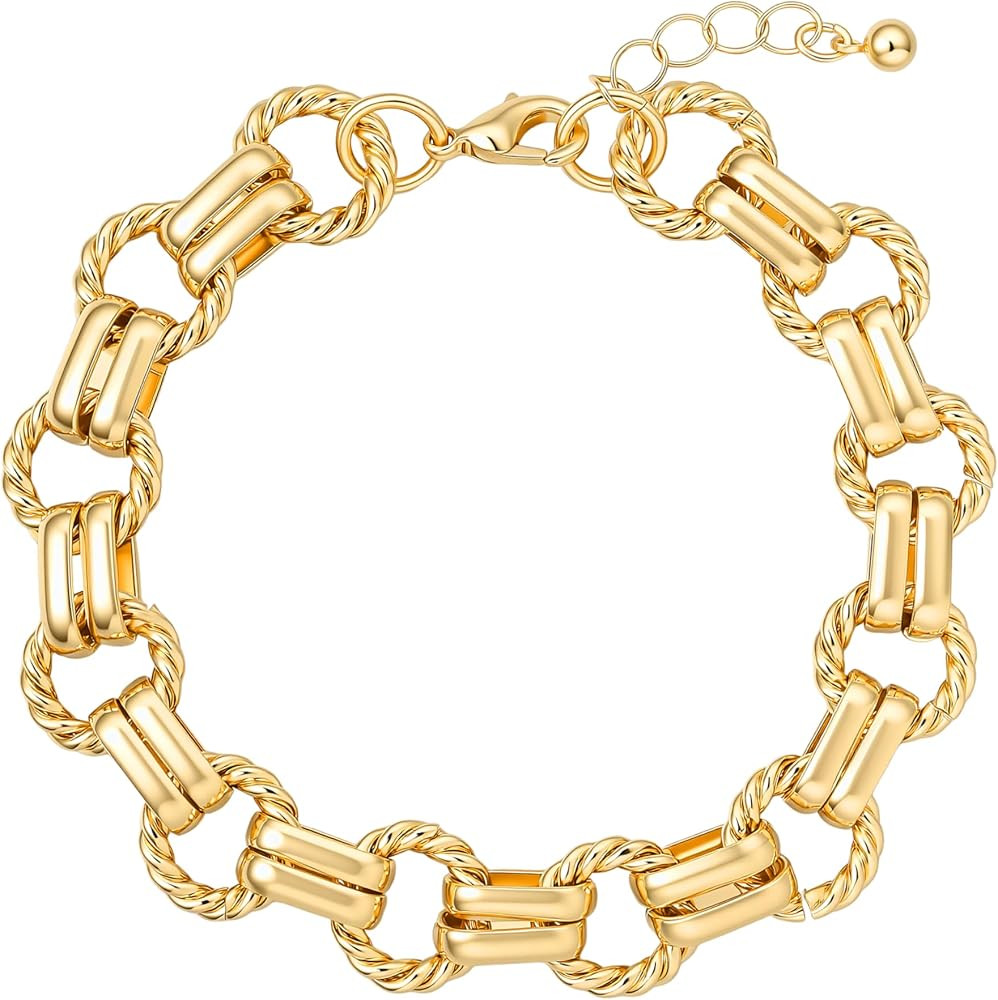 Chunky Gold Bracelets for Women,Cuban Link Chain Bracelet | Amazon (US)