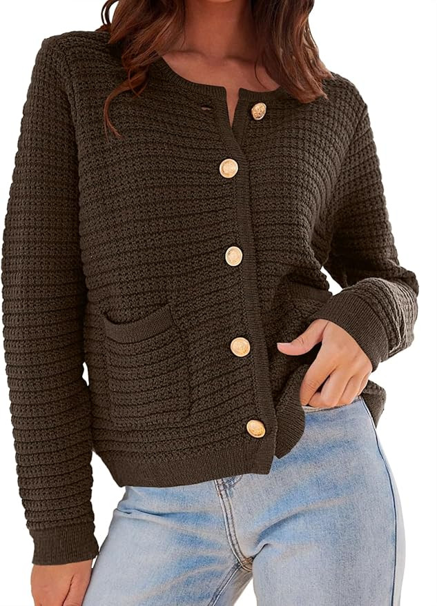 ANRABESS Women's Cardigan Sweaters 2023 Fall Open Front Long Sleeve Button Down Chunky Knit Cropp... | Amazon (US)