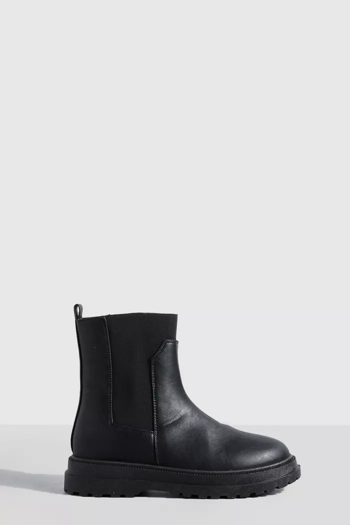 Tab Detail Double Sole Chunky Chelsea Boots | boohoo (US & Canada)