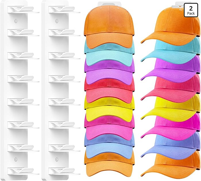 2 Pack Hat Organizer for Baseball Caps, Hat Rack for Wall, Strong Adhesive & Screw-in Cap Holder ... | Amazon (US)