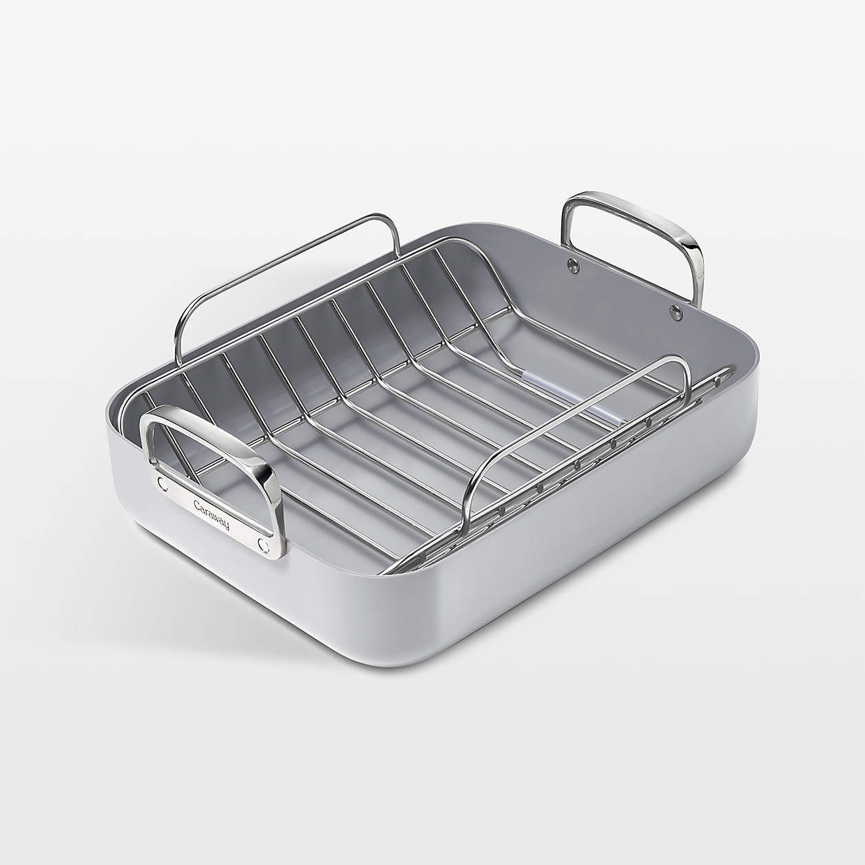 Caraway 16.5" Sage Ceramic Non-Stick Roasting Pan with Rack + Reviews | Crate & Barrel | Crate & Barrel