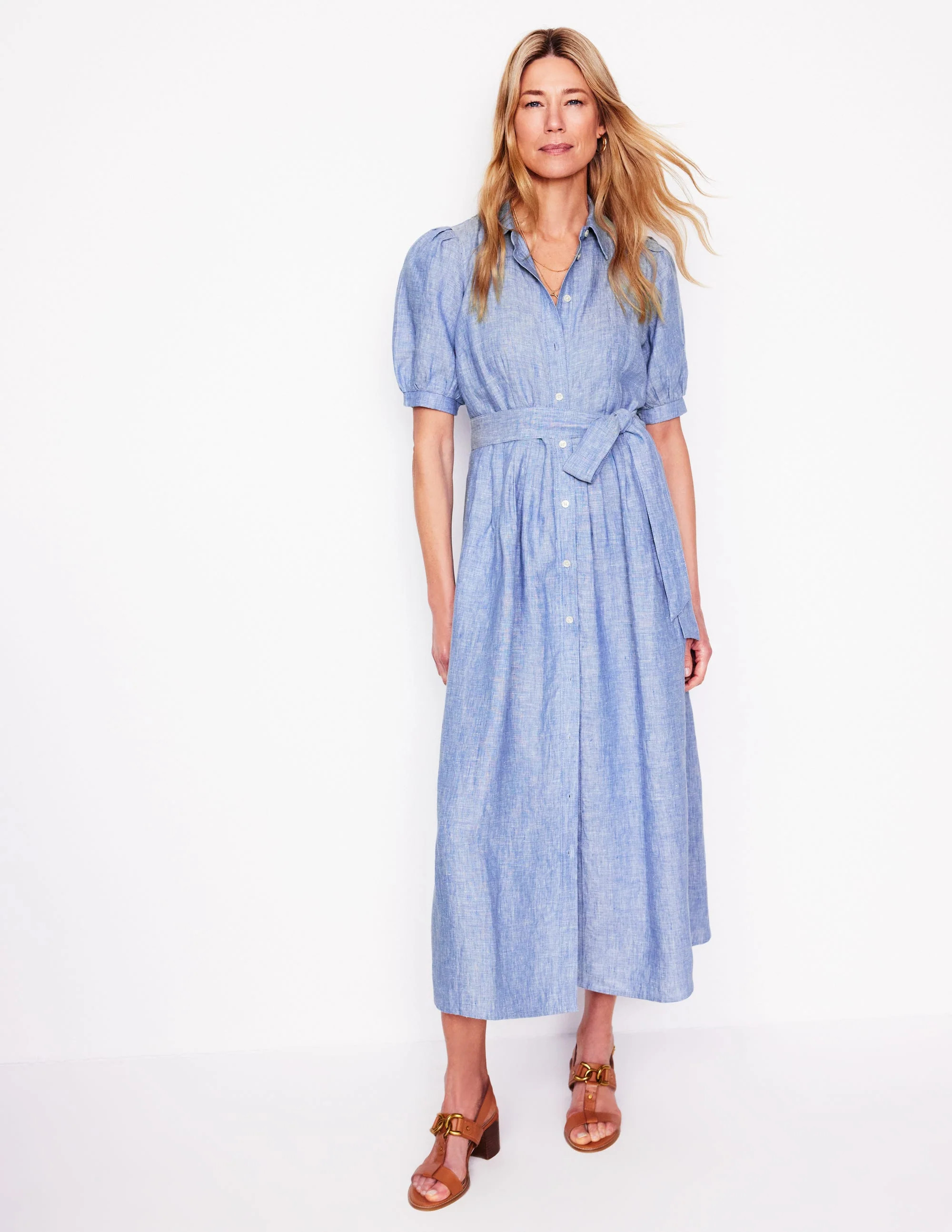 Alexa Linen Maxi Shirt Dress-Grey Blue Chambray | Boden (US)