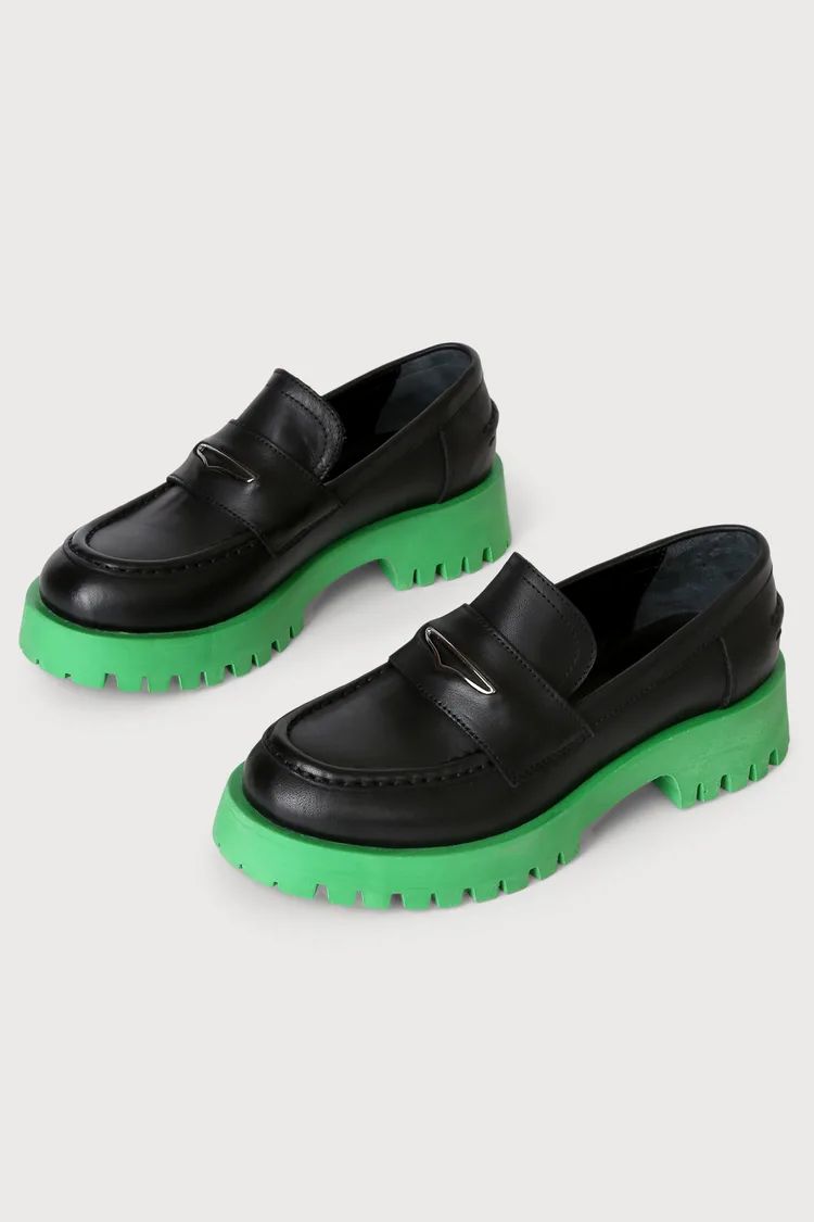 Lawrence Black and Green Color Block Leather Flatform Loafers | Lulus (US)