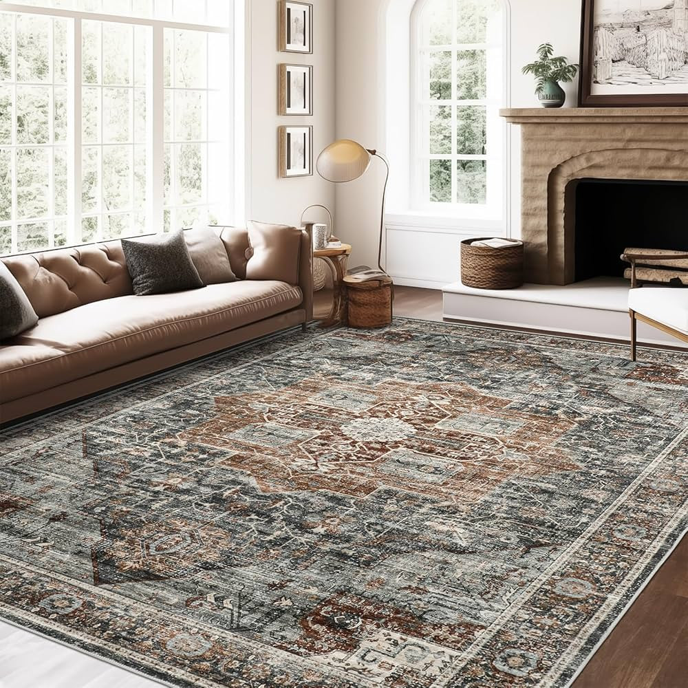 8x10 Area Rugs for Living Room, Vintage Washable Rug with Non-Slip Backing, Stain Resistant Large... | Amazon (US)
