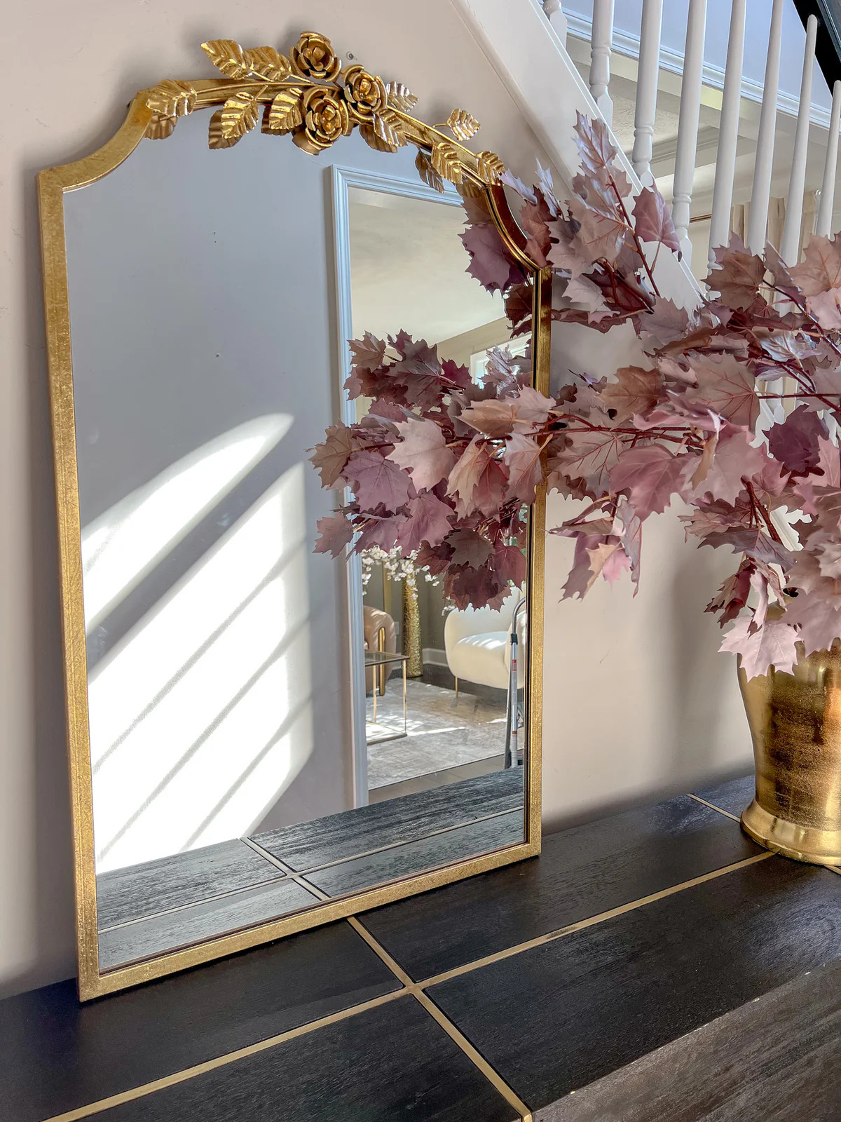Gold Wall MIrror with Floral Details | Inspire Me! Home Decor