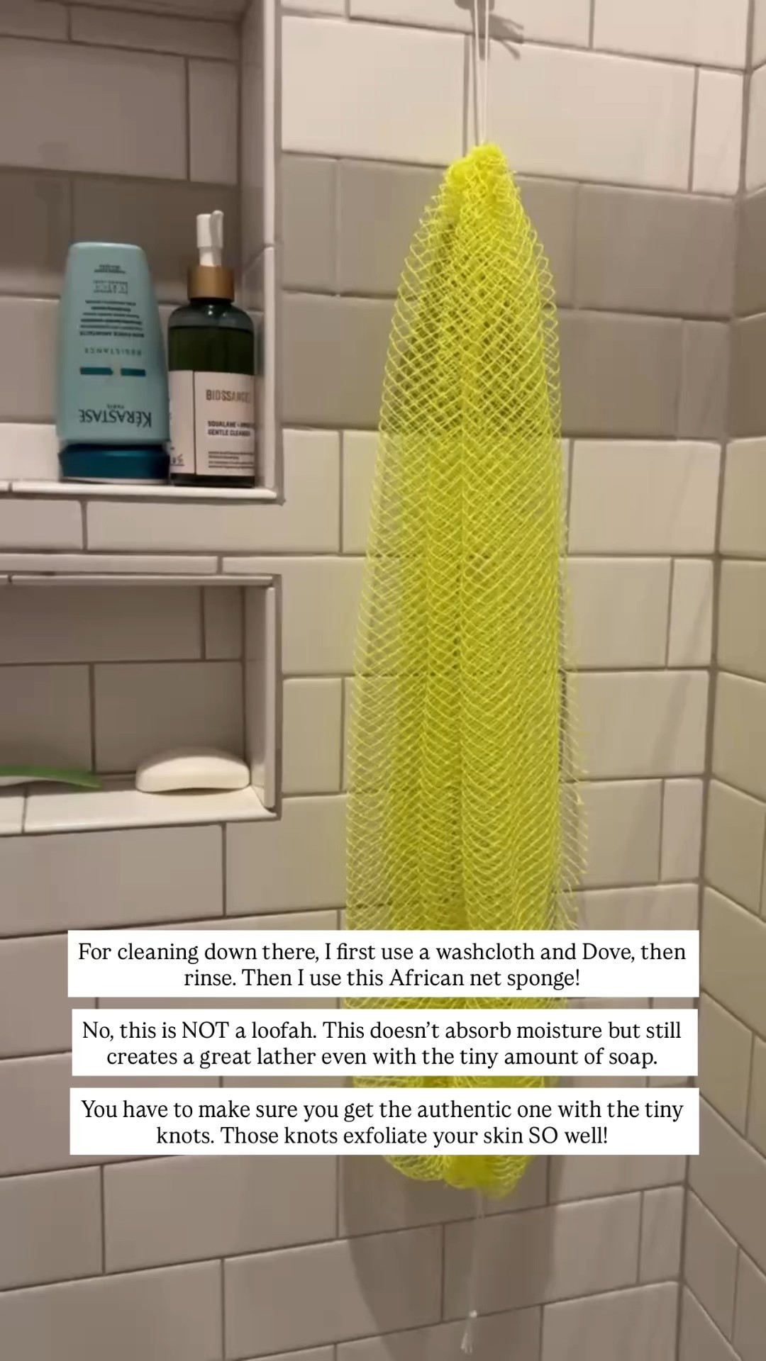 For cleaning down there, I first use a washcloth and Dove, then rinse. Then I use this African net sponge! 
No, this is NOT a loofah. This doesn’t absorb moisture but still creates a great lather even with the tiny amount of soap. You have to make sure you get the authentic one with the tiny knots. Those knots exfoliate your skin SO well! 

#LTKStyleTip #LTKBeauty #LTKOver40