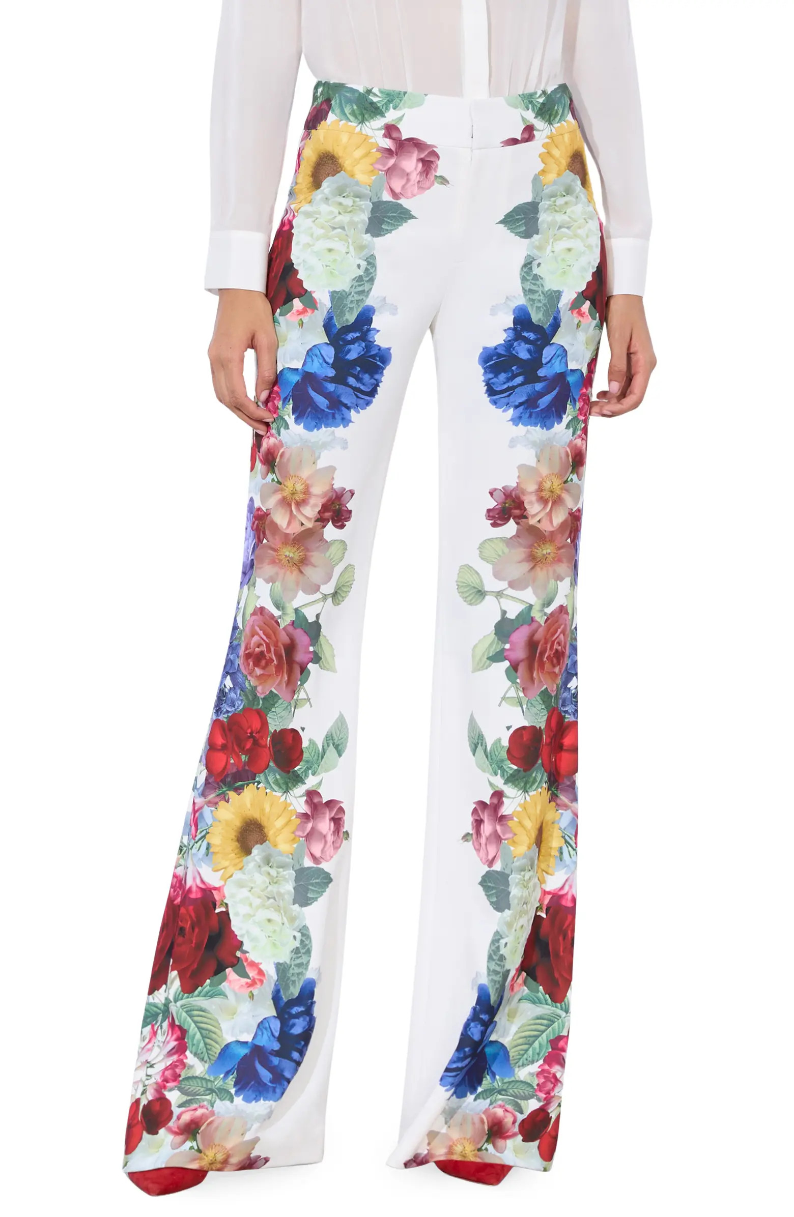 Alice + Olivia Andrew Placed Floral Slim Bootcut Pants | Nordstrom | Nordstrom