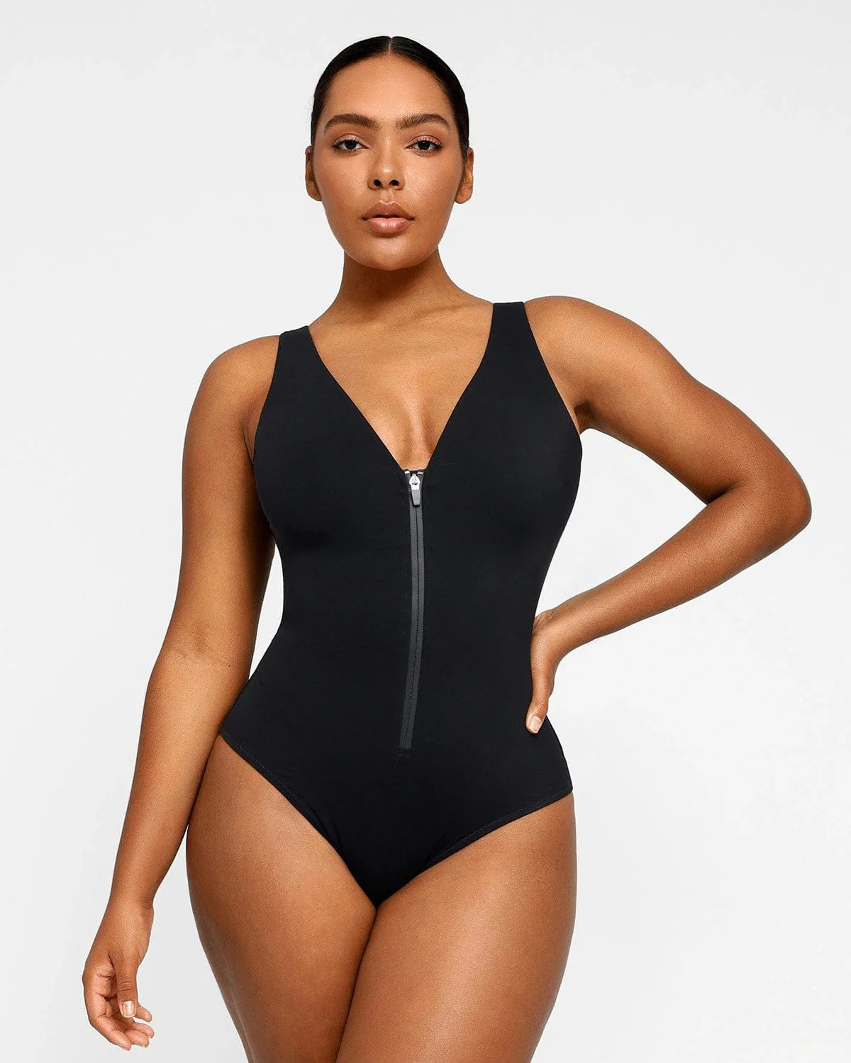 Smart Sculpt Plunge Zip Front Shaping Swimsuit | Shapellx