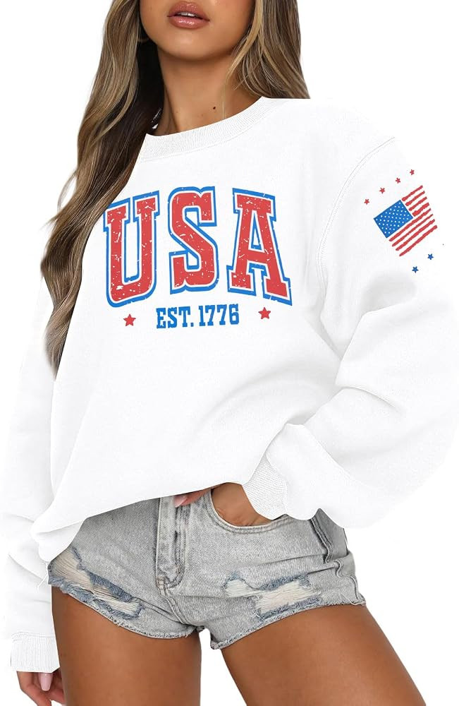 ASTANFY American Team Flag Sweatshirt Women Casual Long Sleeve Graphic Shirts USA 250th Anniversa... | Amazon (US)