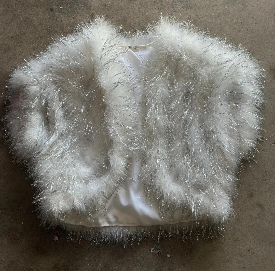 White Feather Shrug With Silver Tinsel - Etsy | Etsy (US)