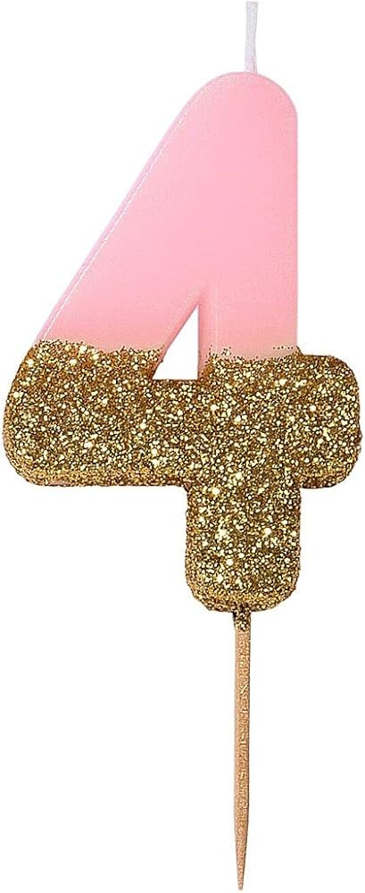 Talking Tables Pink Number 4 Candle with Gold Glitter Premium Quality Cake Topper Decoration for ... | Amazon (US)