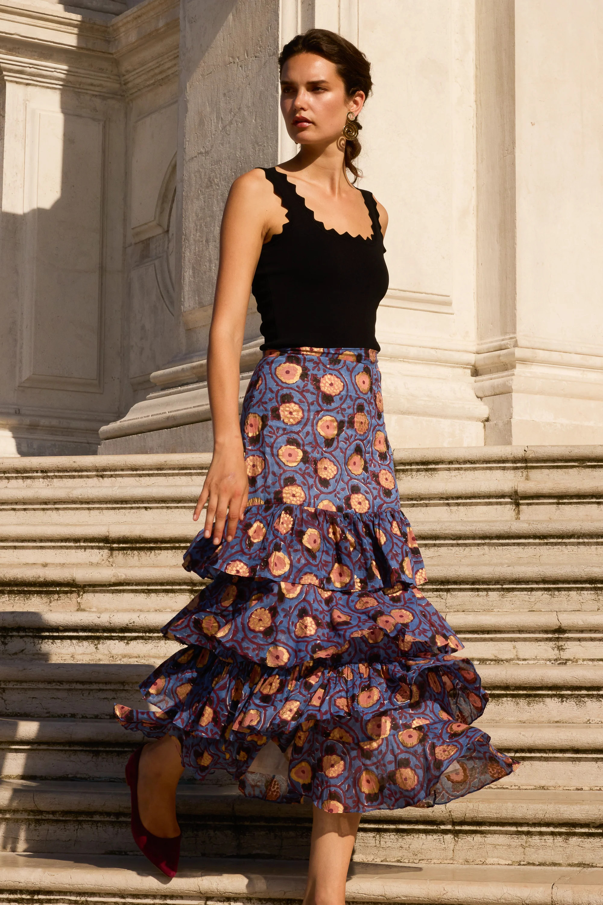 Ruffle Maxi Skirt- Verona Blue | Oliphant Design