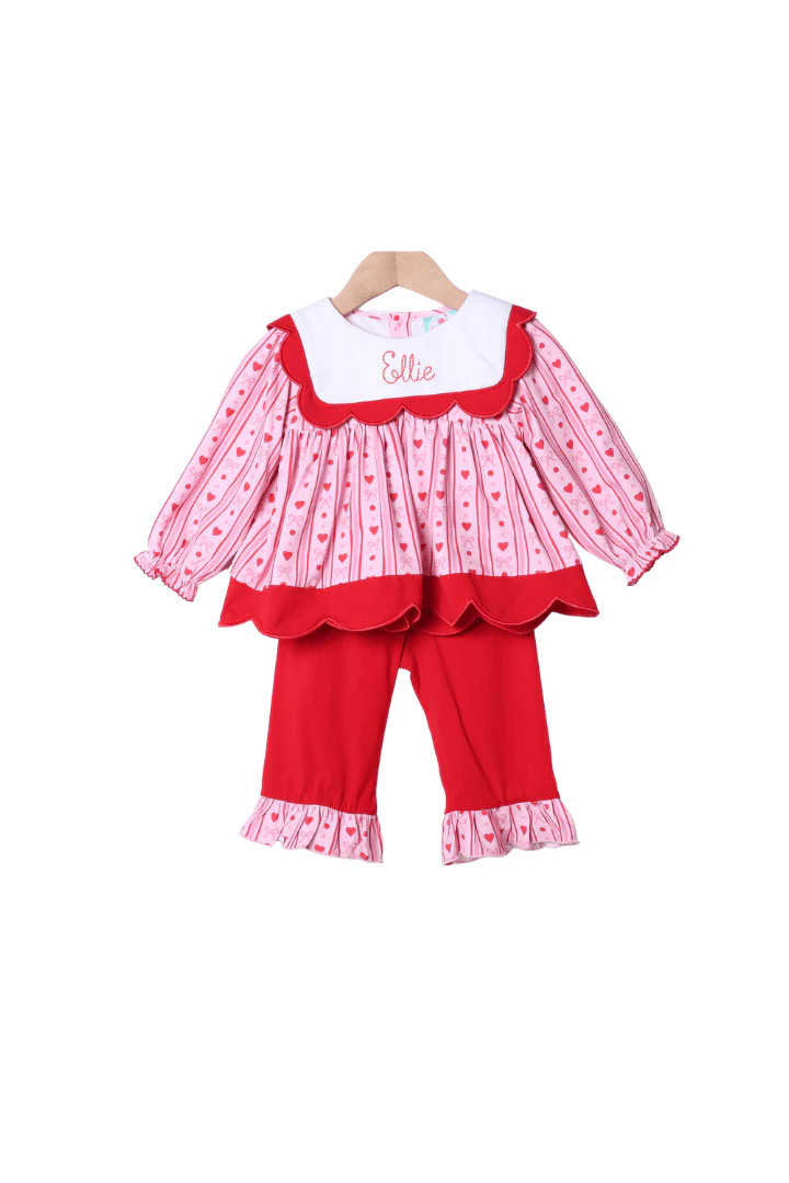 Fancy Hearts Scalloped Pant Set | The Smocked Flamingo