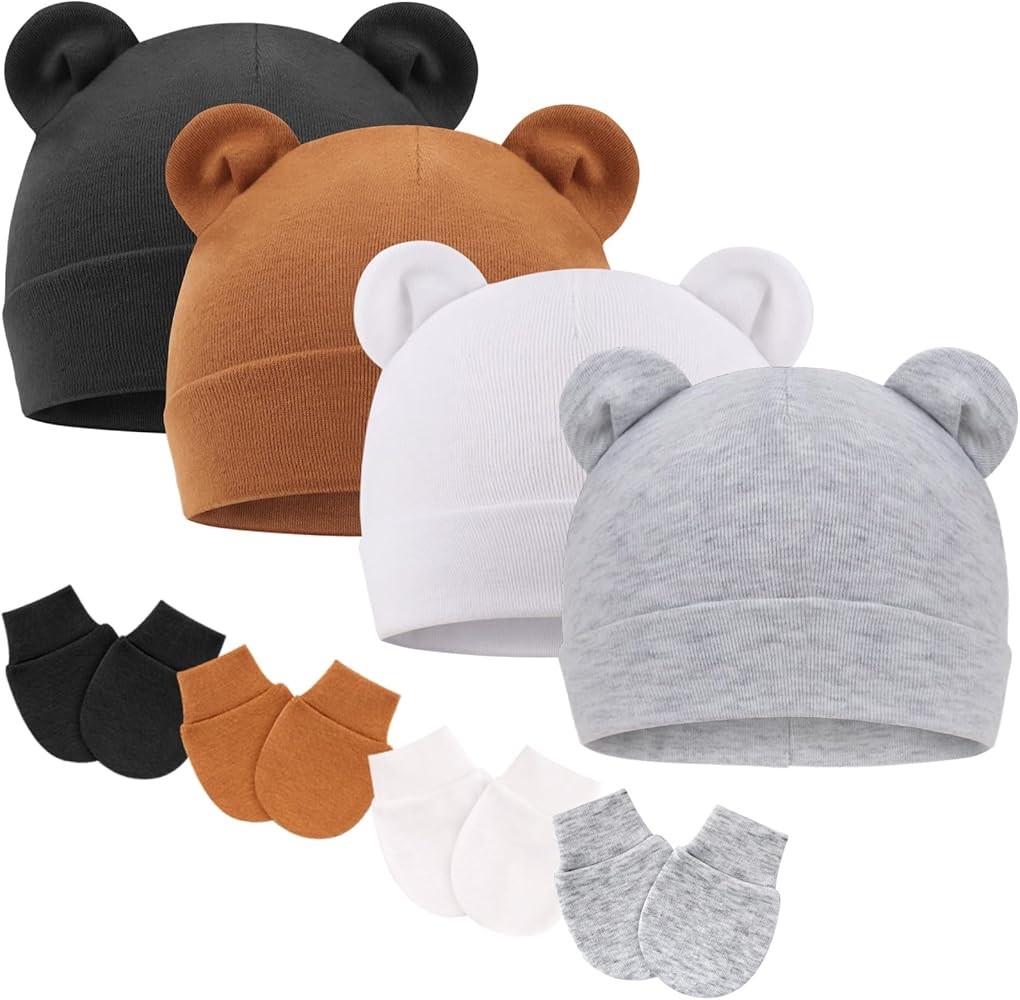 BQUBO Newborn Baby Hats Mittens Set for Boys Girls Hospital Hat Beanie Infant Caps Baby Gloves | Amazon (US)