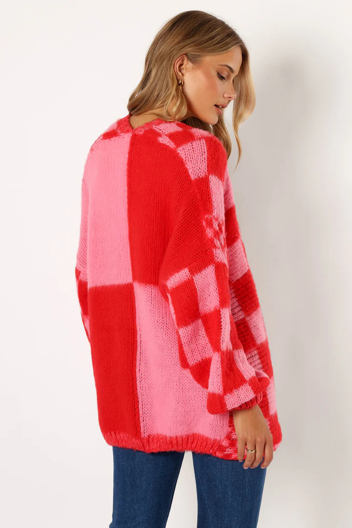 Davina Pattern Open Front Cardigan - Red/Pink | Petal & Pup (US)