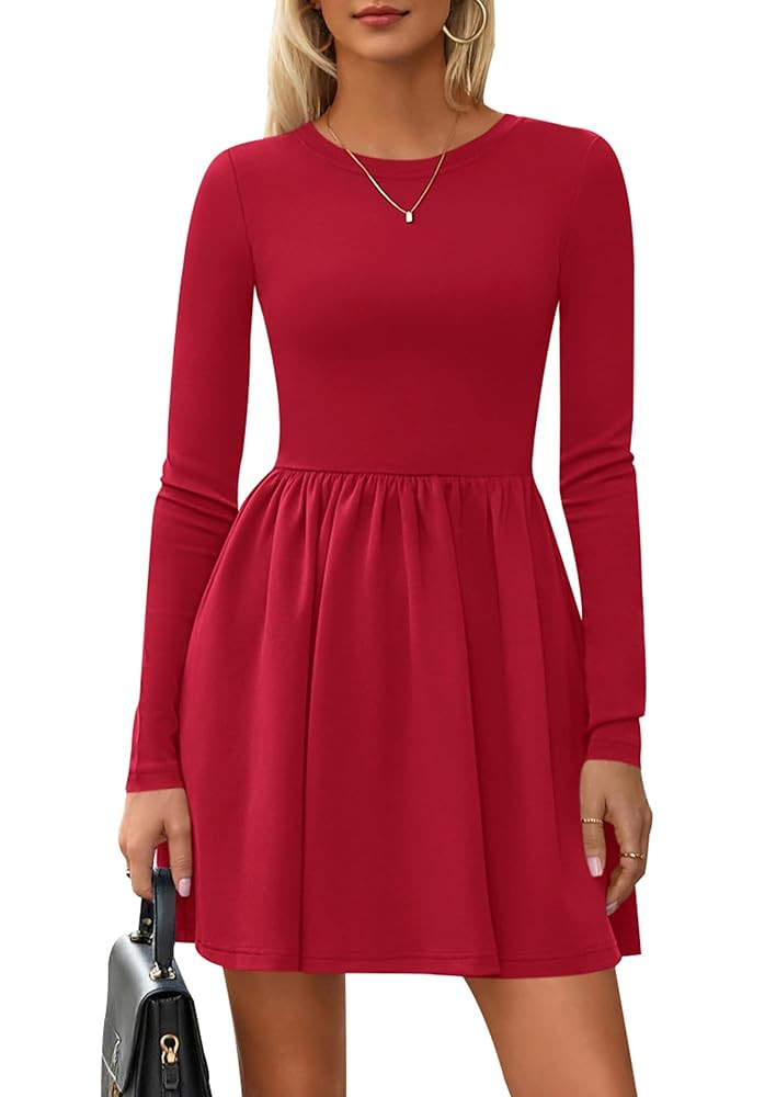 PRETTYGARDEN Women's Long Sleeve Mini Dresses 2025 Fall Casual Crewneck Pleated A Line Party Cock... | Amazon (US)