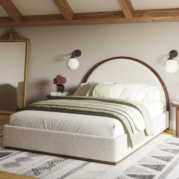 Frankston Arch Queen Bed Walnut Boucle | Wayfair North America