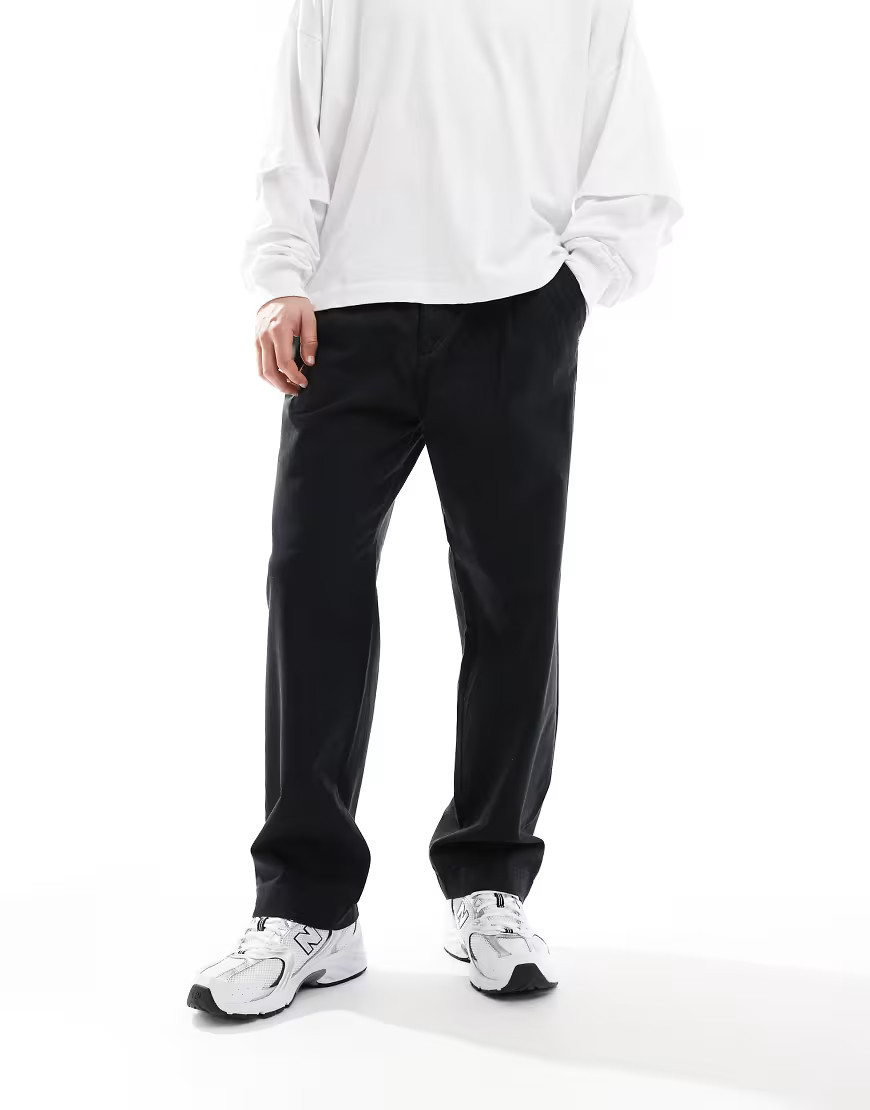 Jack & Jones loose fit pull on chino with pleated front in black | ASOS (Global)