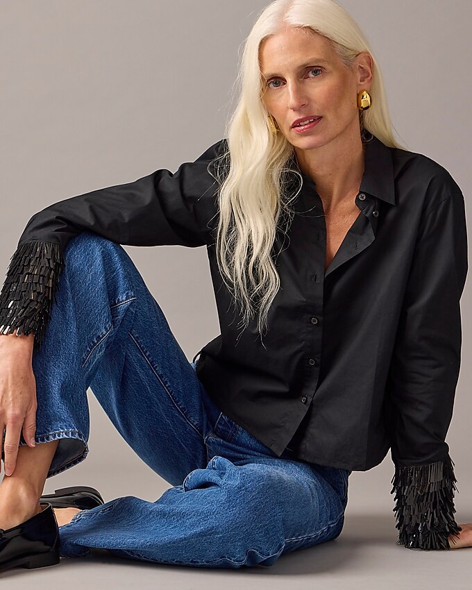 Collection cropped sequin-cuff garçon shirt | J. Crew US
