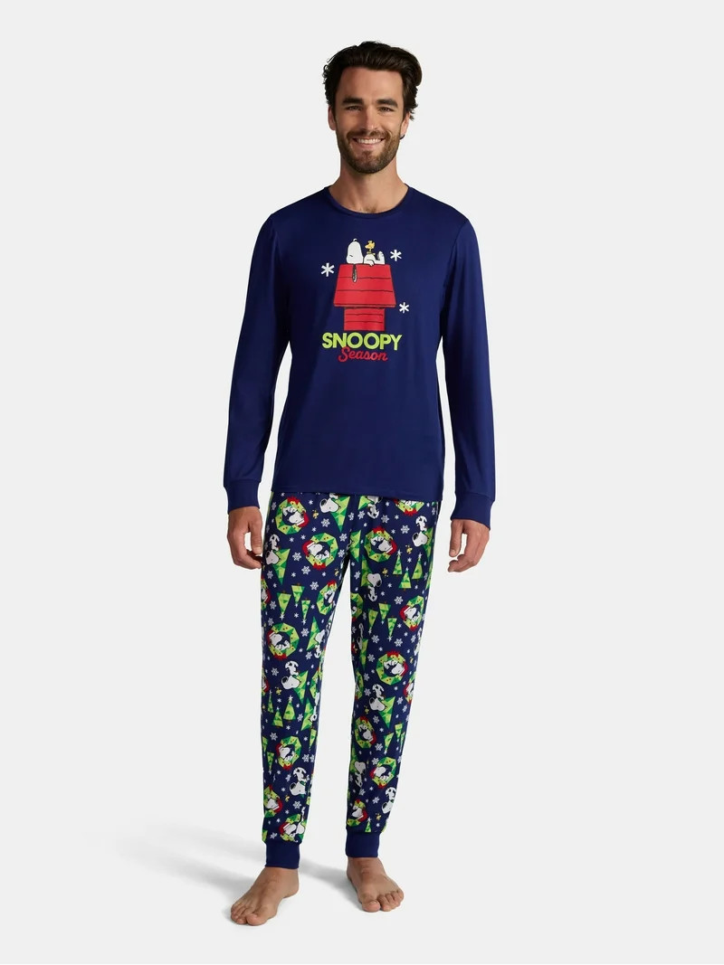 Peanuts Snoopy Men's Matching Family Pajamas Top and Pants Set, 2-Piece, Sizes S-3XL | Walmart (US)