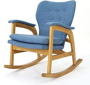 Christopher Knight Home Brannt Mid-Century Fabric Rocker, Muted Blue / Light Walnut | Amazon (US)