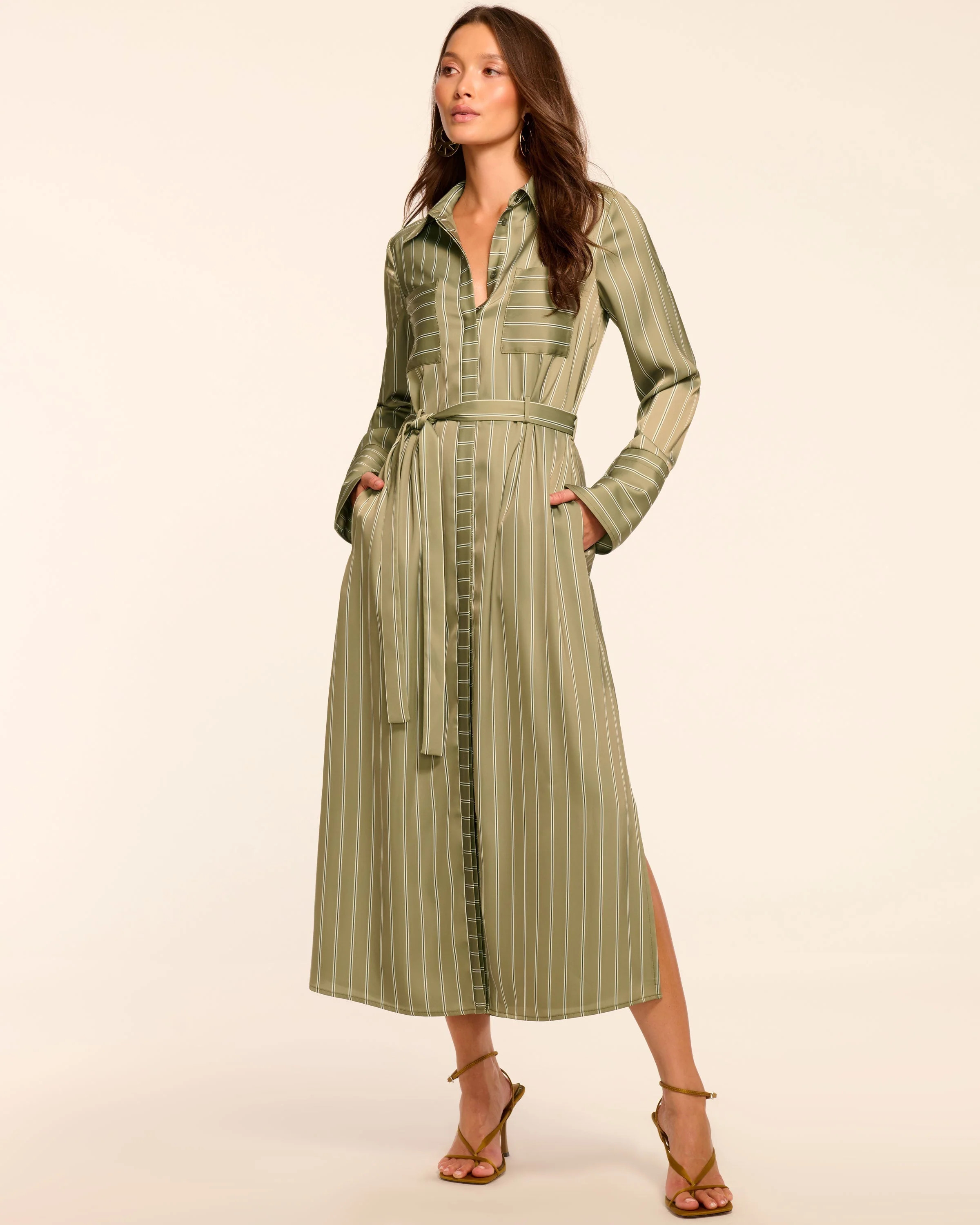 Miriam Button Down Shirt Midi Dress in Green seaside | Ramy Brook