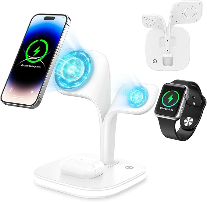 【2024 Newest】 5 in 1 Mag-Safe Wireless Charger for Apple Device with LED and Adapter, Magneti... | Amazon (US)
